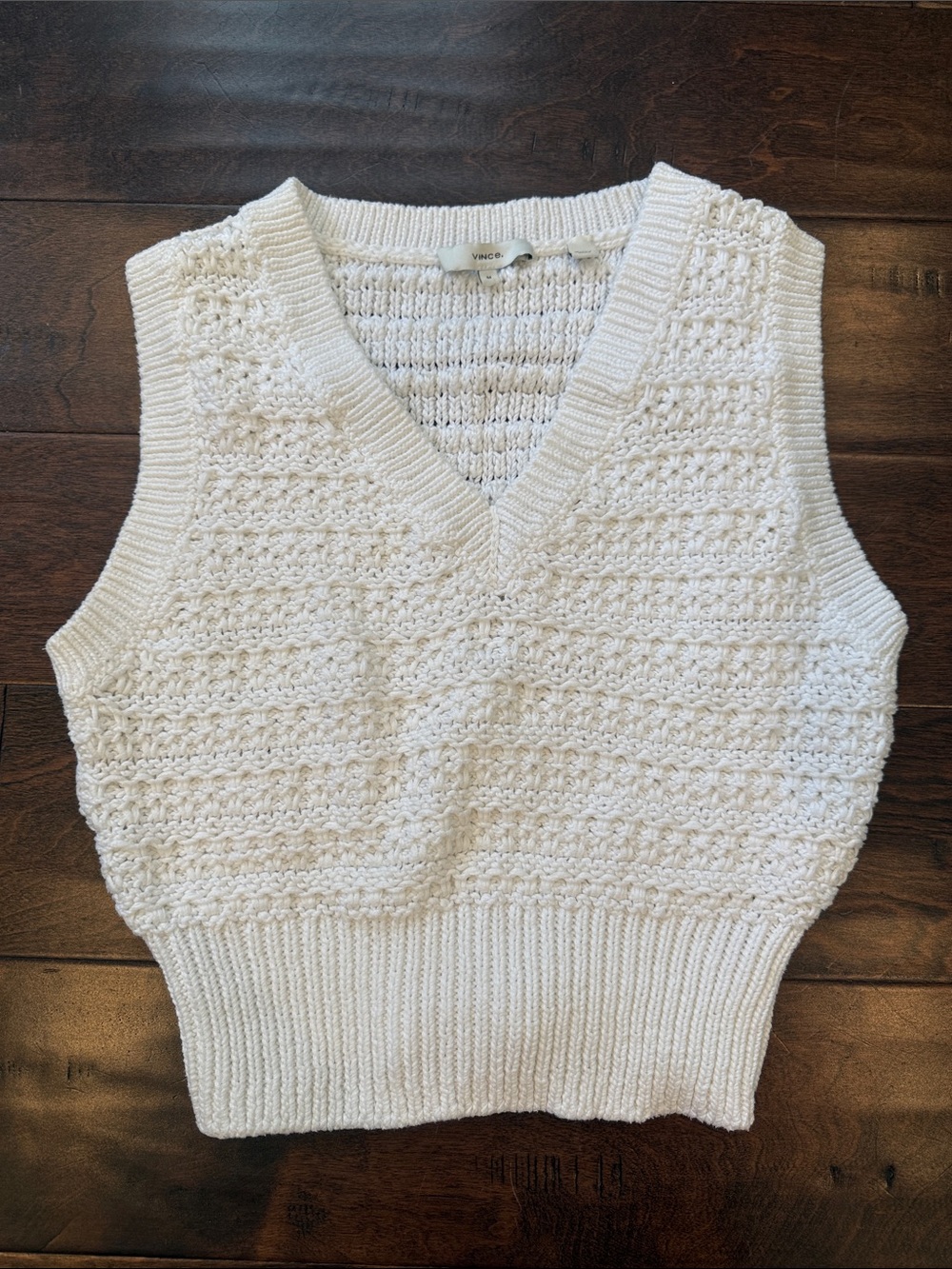 Vince Cream Textured V-Neck Sweater Vest